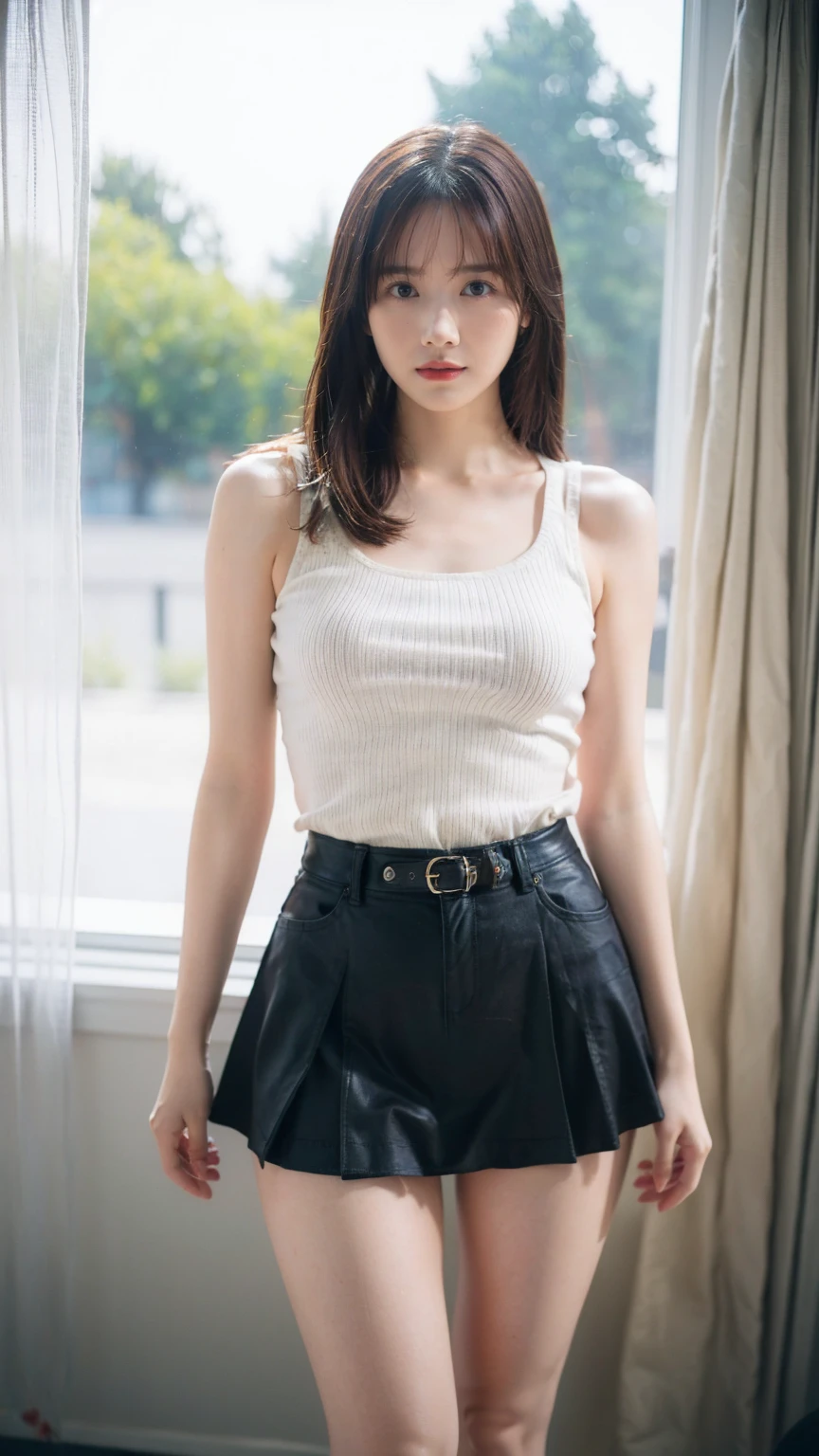 Beautiful woman tied up and restrained、Well-formed face、Even out the eyes、Hands tied with rope、Align your feet、Bright interior、Dark colored short sleeve shirt、mini skirt、((Her white panties are visible between her skirt and legs.))、sitting on a chair in front of a wall、Bright interior、２５Year, Light brown hair, Hair that falls over the shoulders, Parted bangs, Straight hair, Expressive hair, Shiny Hair, shy, Part your lips, Surrealism, First Person View, Nikon, 超High resolution, Anatomically correct, Textured skin, Attention to detail, Highest quality, High resolution, 8K,