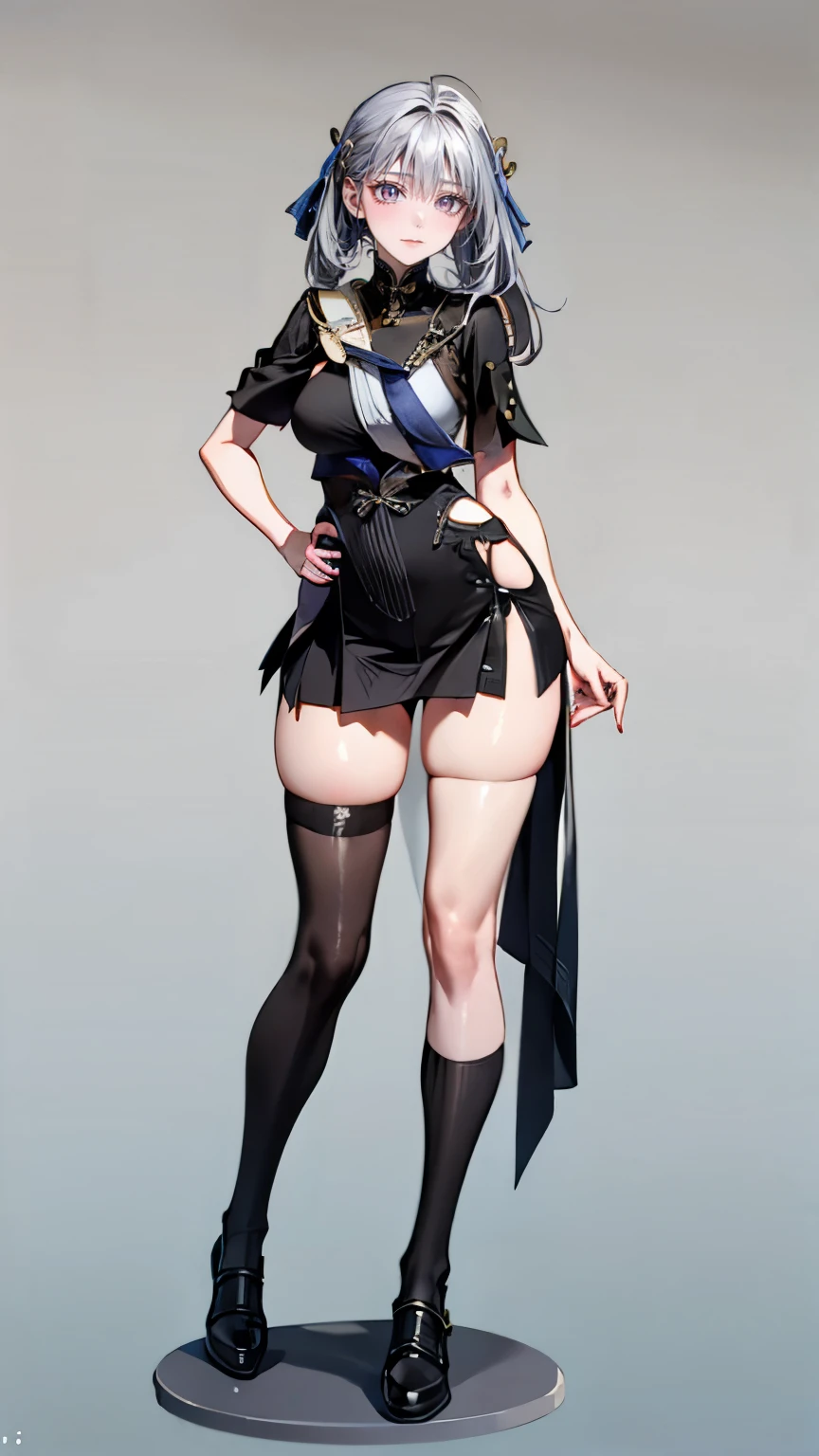 vtuber-fullbody, (character A-poses), (vtuber character design), (1 female), (black hair, red underlights)+, very long hair, straight hair, (witch)++, (cool-type), (very mature woman)++, milf, (beautiful eyes)+, Minidress,  Mini Dresses, bodystocking, breast curtains, big boobs, (very large breasts)++, skinny legs, long legs, white background, (CharacterSheet), (full body, reference sheet), best quality, expressive eyes, red eyes, perfect face, black pantyhose, (makeup, eyeshadow)+, earring, witch hat, black outfit