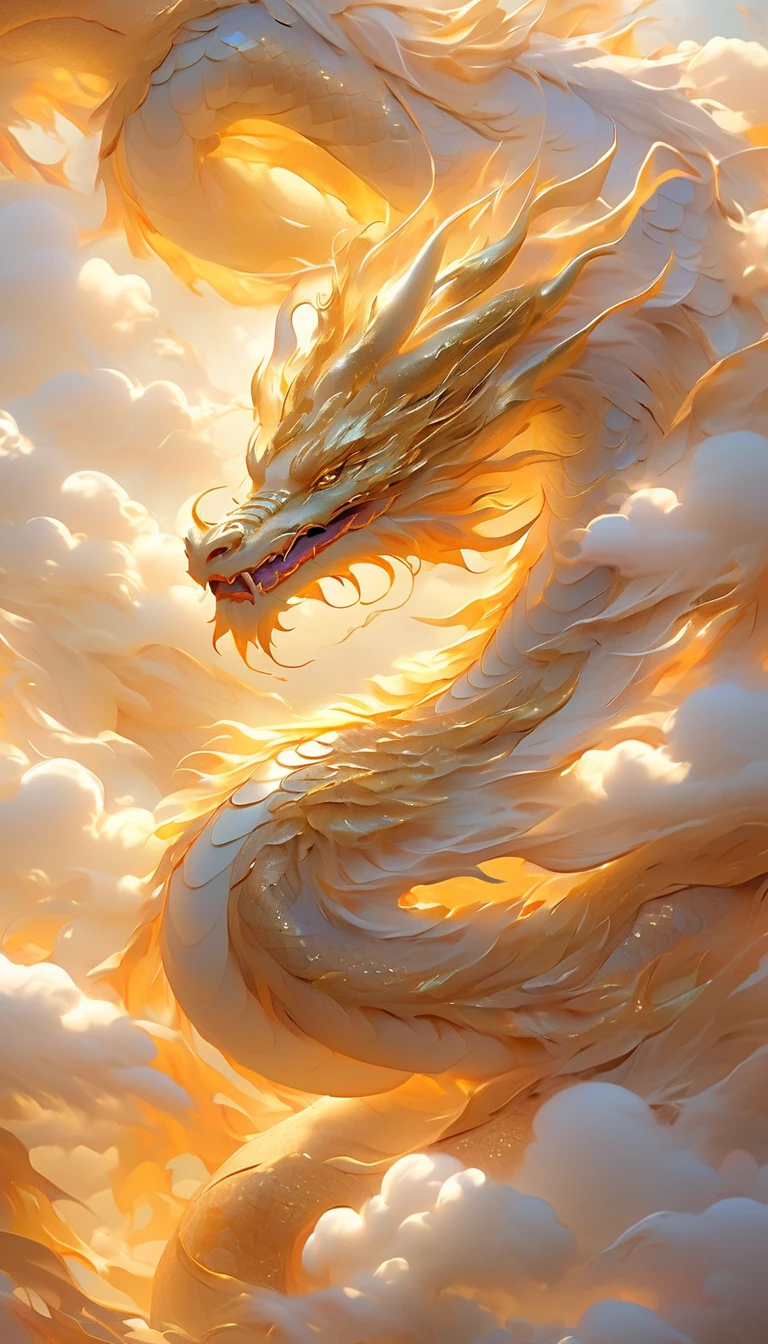 Close-up of a dragon in the clouds with the sun in the background, Golden Dragon, Chinese Dragon concept art, Dragon Oil Painting, fiery dragon snake, smooth Chinese Dragon, Dragon Art, Majestic Japanese Dragon, With a giant dragon in the background, Chinese Dragon, Dragon God, Legendary Dragon, Chinese Fantasy, Fire-breathing dragon in the sky, A dragon made of clouds