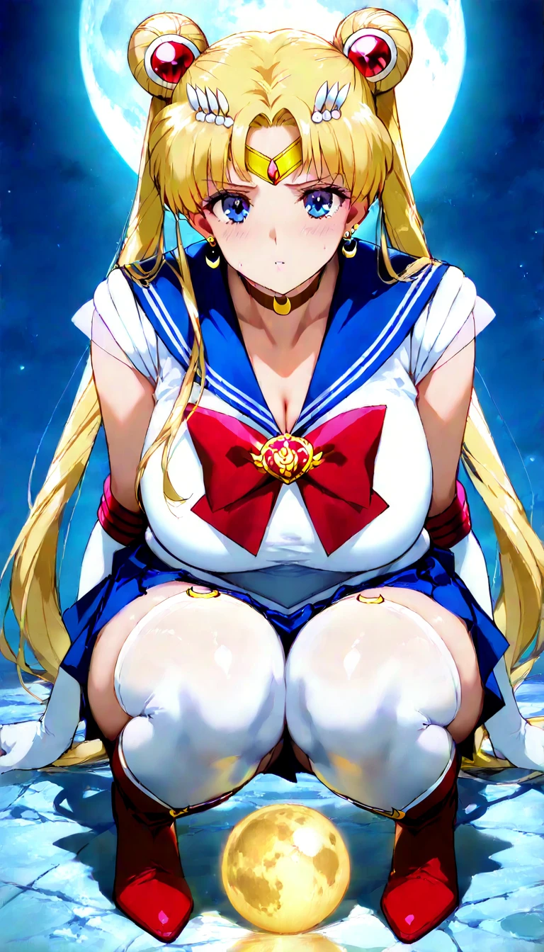 ((Highest quality)), ((masterpiece)), (detailed), (Perfect Face)、The woman is a naked Queen Serenity, and is being held and caressed by a strong demon while he inserts his penis into her pussy and ejaculates a large amount of semen into her pussy, causing it to overflow with semen.、The woman is the elegant Queen Serenity of the Black Moon Clan, with blonde hair.2With her long hair tied up, she is Queen Serenity、The man is a strong devil who holds the woman in his arms, inserts his penis into her pussy, and ejaculates a large amount. He caresses and loves her while having sex.