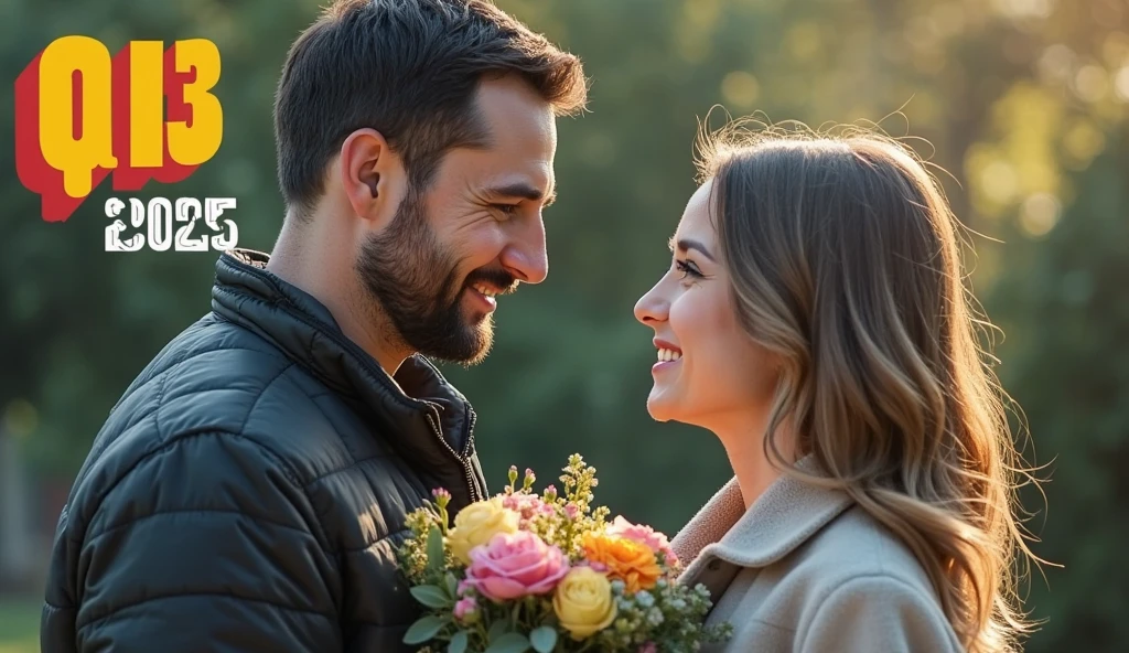 There is a man and a woman, A man stands with his back, A woman hugs him and looks at the camera with a warm and happy look, Happy couple, Newlyweds, jovana rikalo, by Jan Konůpek, by Emma Andijewska, arm around her neck, A man and a woman in love, lovely couple, in a grass field, Happy Couple