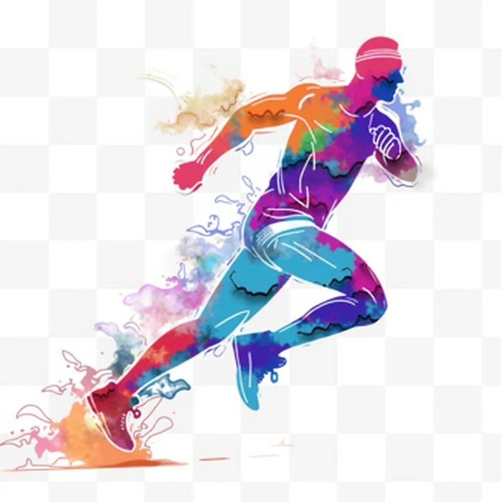 there is a man running with a colorful background, artistic illustration, sprinting, artistic depiction, artistic rendering, 5 k, 5k, artistic interpretation, art illustration, painterly illustration, artistic impression, dynamic active running pose, running freely, beautiful artwork, digital watercolor, a beautiful artwork illustration, artistic render, colorful illustration, watercolor digital painting, watercolor illustration style
