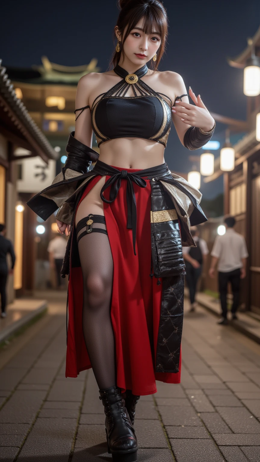 (high quality, 8k, original character), (fact: 1.5), (masterpiece, 最high quality, High resolution: 1.2), girl, summer night, (Stockings Smooth texture: 1.5), Sexy Skirt, Delicate eyes, Delicate image, boat, river, To the camera, Behind her is a large lotus flower., moonlight, Wind, fire Fly