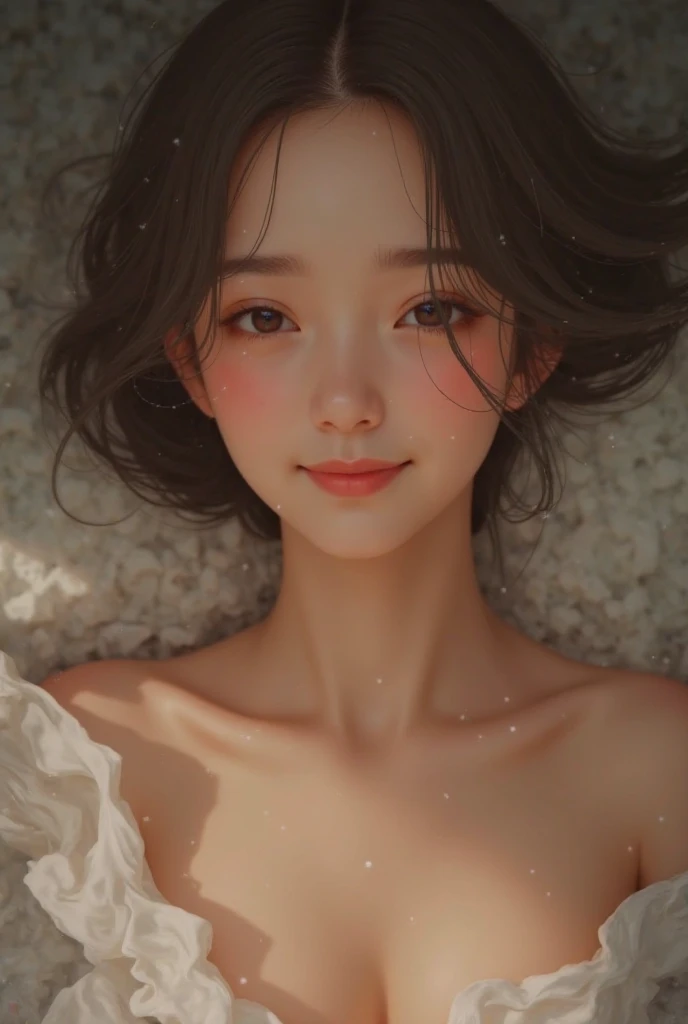 (Masterpiece, Real: 1.4), (Very Complex: 1.2), (Upper Body: 1.2), (From the front: 1.3), Dressed only in silk bright orange underwear (color is orange, high-end underwear that fits the body, purchased pants that fit the body), one shoulder strap of the bra is removed and rests on the arm, one of the legs is bent (knee is bent), the hand is holding the pillow, the hair (black hair, Quite long and simple hair fastening), modest chest, hotel, looking at the viewer, the expression is a little embarrassed, Japan about 21 years old, cute makeup, idol-like face, large eyes (double, false eyelashes), body shape is slender (about 143 cm tall, slender with a thin figure), head tilted, lying on the bed of elegant white sheets of the hotel (on his back), 1 girl (about 21 years old), Solo, Ultra High Definition, 8K UHD, Perfect Anatomy, Exquisitely Detailed Skin, Best Shadows, Delicate, High Resolution