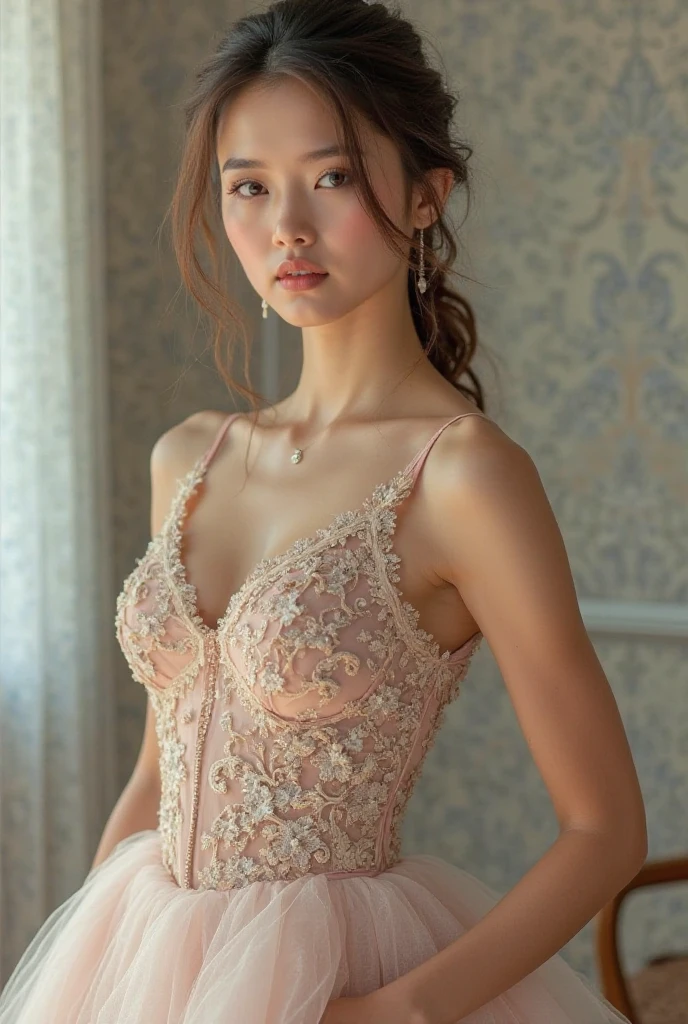 pink lace thong&Good, (((Very elegant and beautiful, Perfect detail, Super detailed))), whole body, The most detailed girl, Depth of written boundary, 美しく詳細なwhole body, Thin legs, 1 girl, 30 years old, Very short hair, Spiked Hair, Gray and silver hair, Beautiful detailed hair, Perfect Face, Expressionless, Beautifully detailed deep eyes, Open your mouth a little, Delicate arms and hands, Pale skin, Earrings, Beautiful and gorgeous necklace, Colorful background, HD background, Blurred Background, Very delicate and beautiful, Masterpiece, (((Highest quality, Very beautiful 8K CG wallpaper))), (((Trendy hairstyles))), (Inside the room,Stylish interior,window),