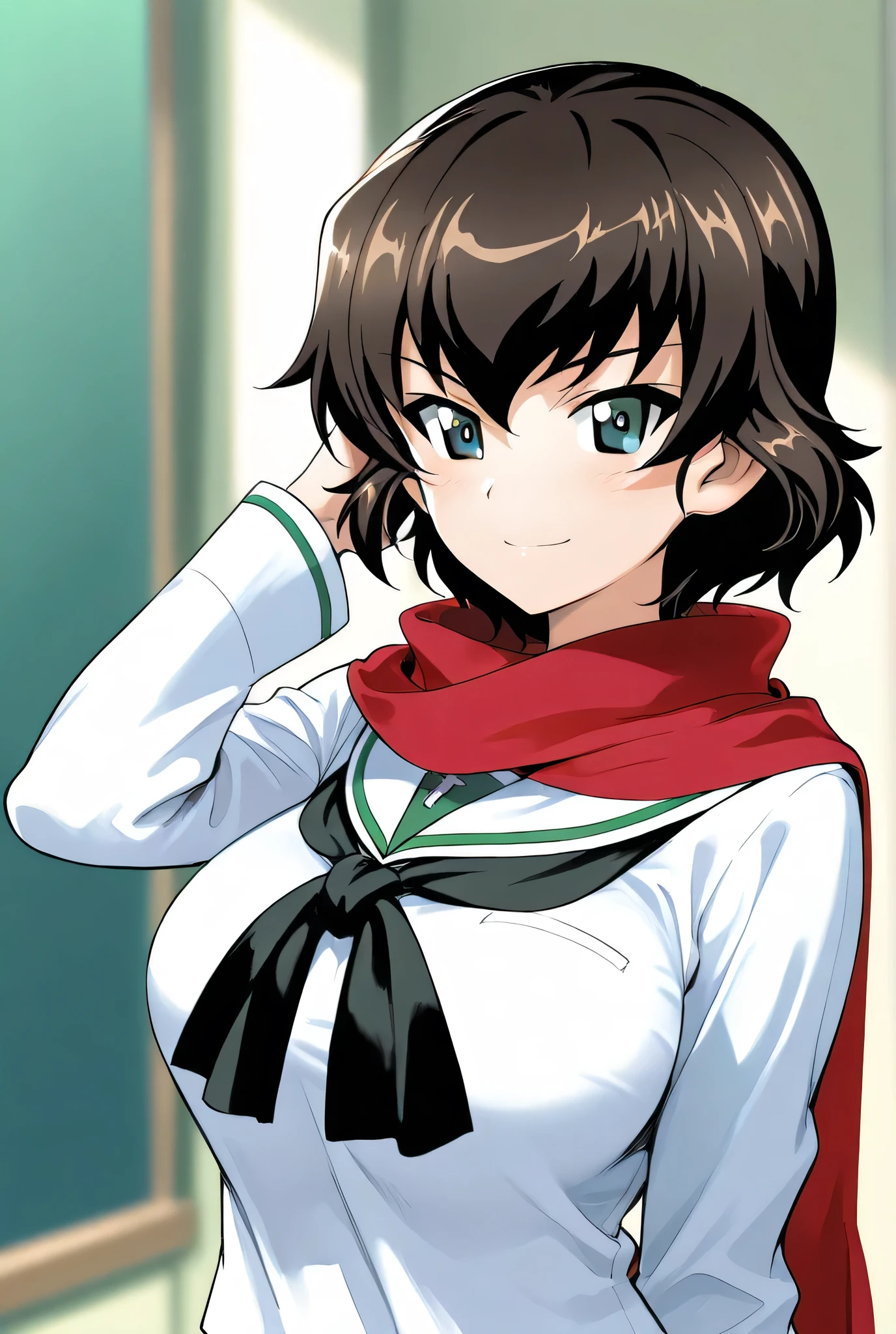 caesar \(girls und panzer\),ooarai school uniform,red scarf,