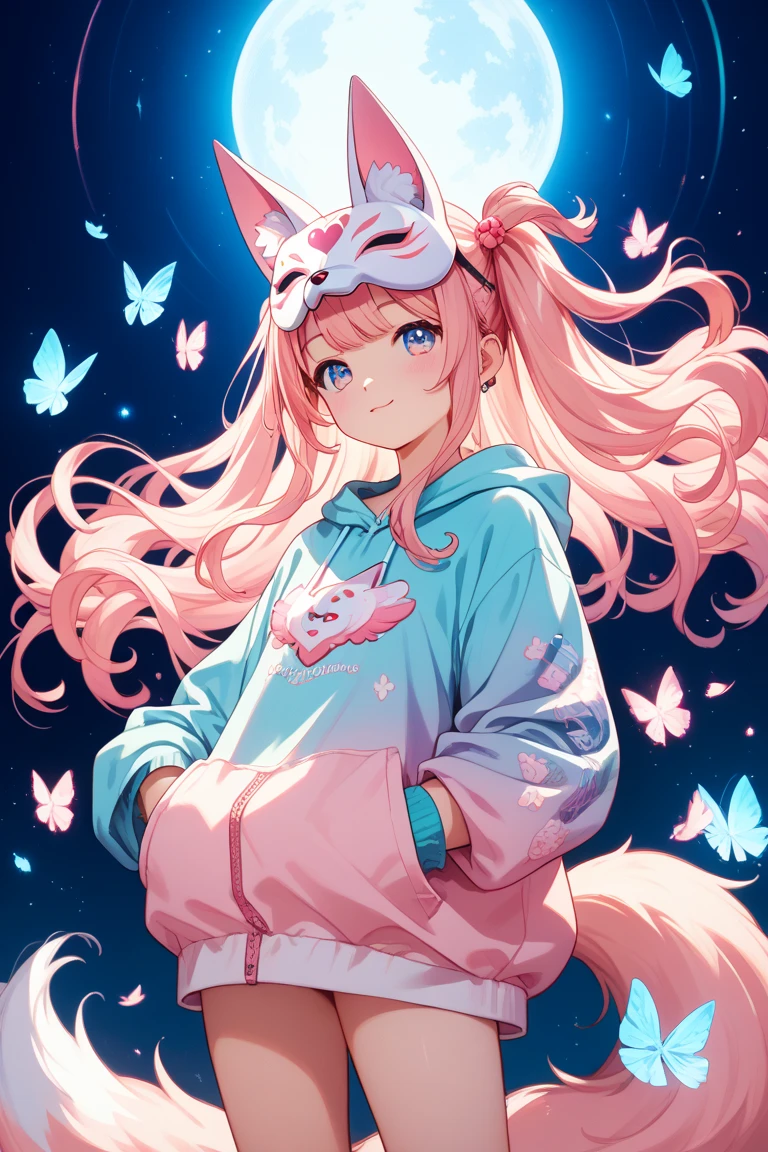 beautiful illustration, best quality, cute girl , animal hood, dynamic angle, sky, jumping show panties pink 