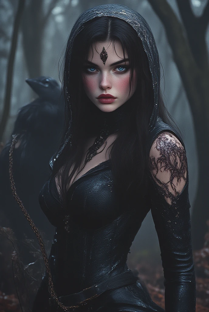 8K Ultra HD, high detail, highest quality, full-length, in the artistic style of Gerald Brom, a provocative girl sitting in a translucent black tunic. In a mysterious and enchanting realm, a dark mist envelops the scene, as if hiding something deep. Among this fog, the figure of a girl with flowing hair and eyes flickering with otherworldly light appears. The image conveys her gentle yet powerful presence, her ethereal beauty contrasting with the darkness that surrounds her. The foggy atmosphere gives the work of art a mysterious and dreamlike quality, giving it an almost surreal appearance. The painting, expertly executed, showcases intricate details and vibrant colors that bring the scene to life. He invites us into a fascinating world where memories are shrouded in layers of uncertainty, waiting to be unraveled.