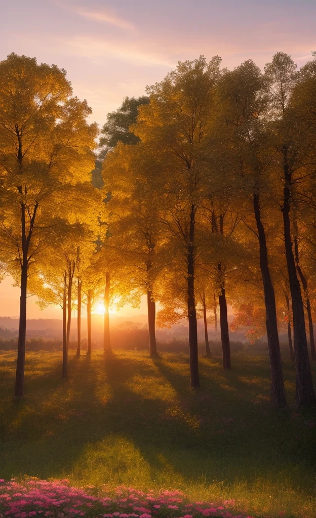 highdefinition images 、Forest Seen from Milan、 Deep Forest Paintings 、 Flowers and trees々Forest of 、 Magical Beings Hidden in Branches and Mysterious Colourful Forest 、 8k 、 ( High Quality Seven Colored Flowers ) Forest Full of Fantasy Worlds 、 Milan's Soft Sunrise。