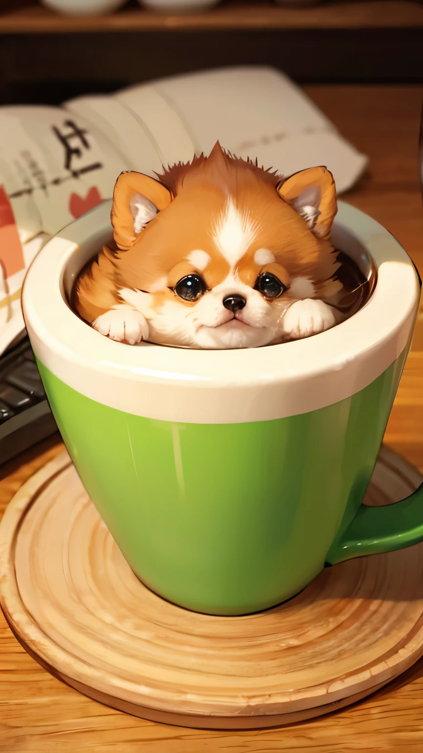 dog、Dog、- chemo ears、Pomeranian in a cup、cute、 chibi、