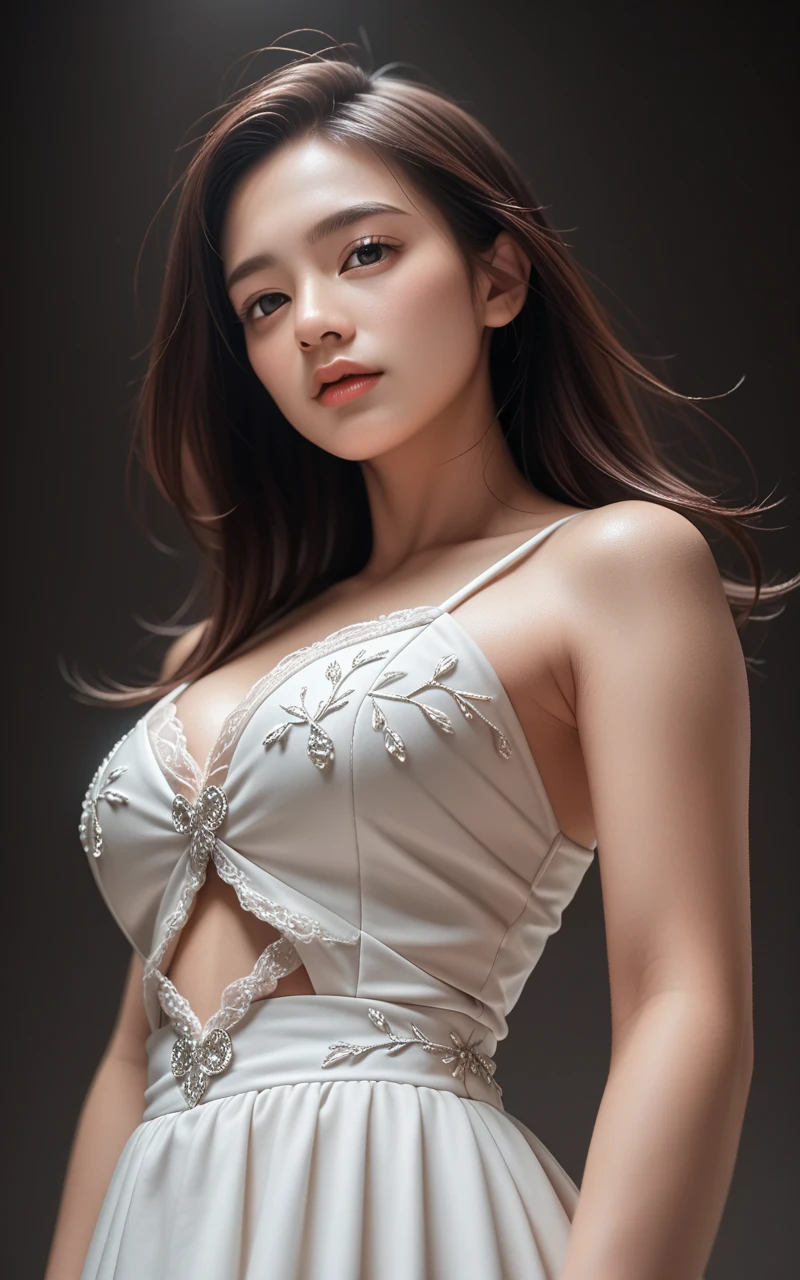 masutepiece,Best Quality,offcial art,Ultra High Definition CG Unified 8K Wallpapers, (nffsw:1.4), (Cinematic), (PastelColors, dim colors, Soothing tones:1.3), (Natural Skin Texture, hyperphotorealism, Soft light, sharp),(Extremely detailed), Professional Lighting, Radio City,((1girll，20yr old)), inside bedroom， cold light，Best Quality, Lots of details, masutepiece, Ultra-detailed, Illustration, extremely delicate and beautiful girl, Beautiful detailed eyes,8K_wall-paper,Beautiful detailed girl, looking at viewert, hair messy, Large breasts, ((focus on chest)), ((Sheer white vest, side breasts，areola of breast，High waist pleated skirt))，Recline on the sofa，Raised both legs，ssmile，Seen from the side