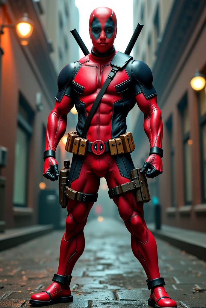 Female Deadpool whose height her 7 feet with big boob front of her man whose height is 5 feet