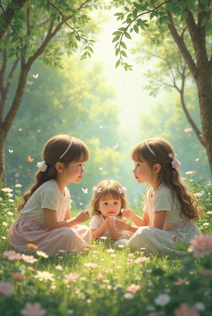 score_9, score_8_up, score_7_up, tiny fairy, very small girl, size difference, little girl, 1girl, cute, long hair, adult, kneeling on grass, hug,
