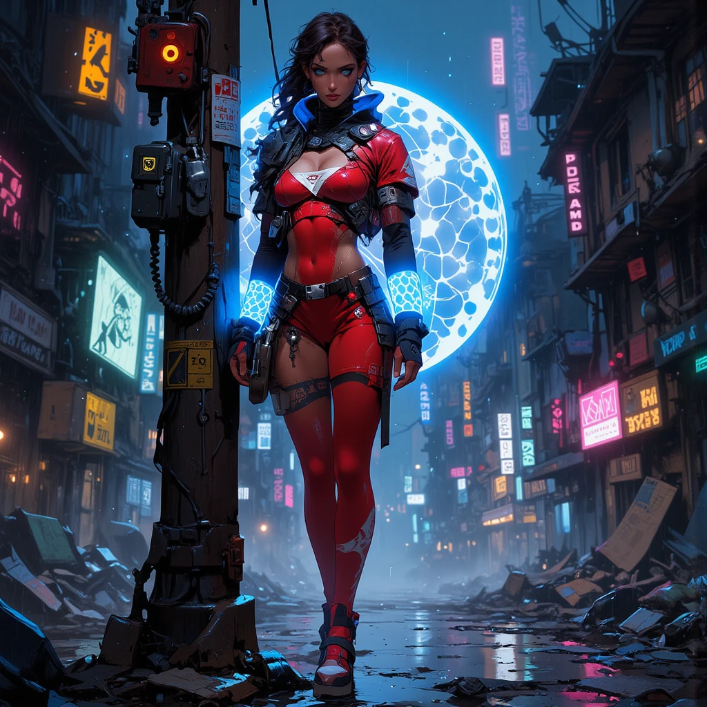 (colored comic)), ((colorful comic style)), sequential framing, ((impact frame)), (same photo), ((furry: 1.2)) ((anthropomorphic bear, cybernetic threads by the body, cyborg part)), female, seductive look,, ((red corset, long coat, auto heel, in a self heel weighing in the water reletindo city: 1.2)), (second frame, muoher leading,(( punching and falling into a cyberpunk car))