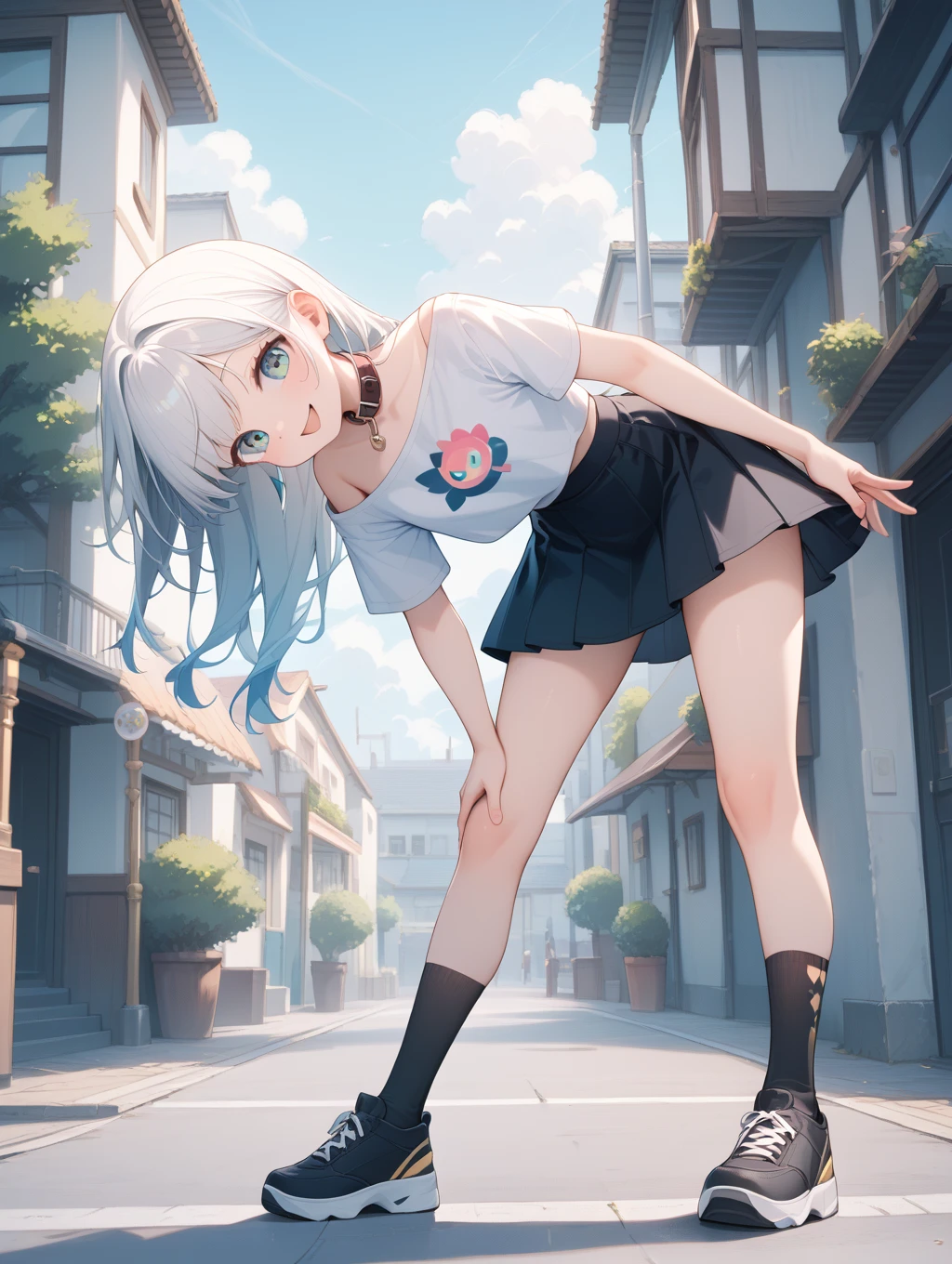 (masterpiece,best quality, detailed), 1girl, solo, outdoors, street, running, smile, open mouth, looking at viewer, full body,
bea \(pokemon\), bow hairband, school uniform, white shirt, black skirt, sneakers, <lora:SaitouV1-000013:1>