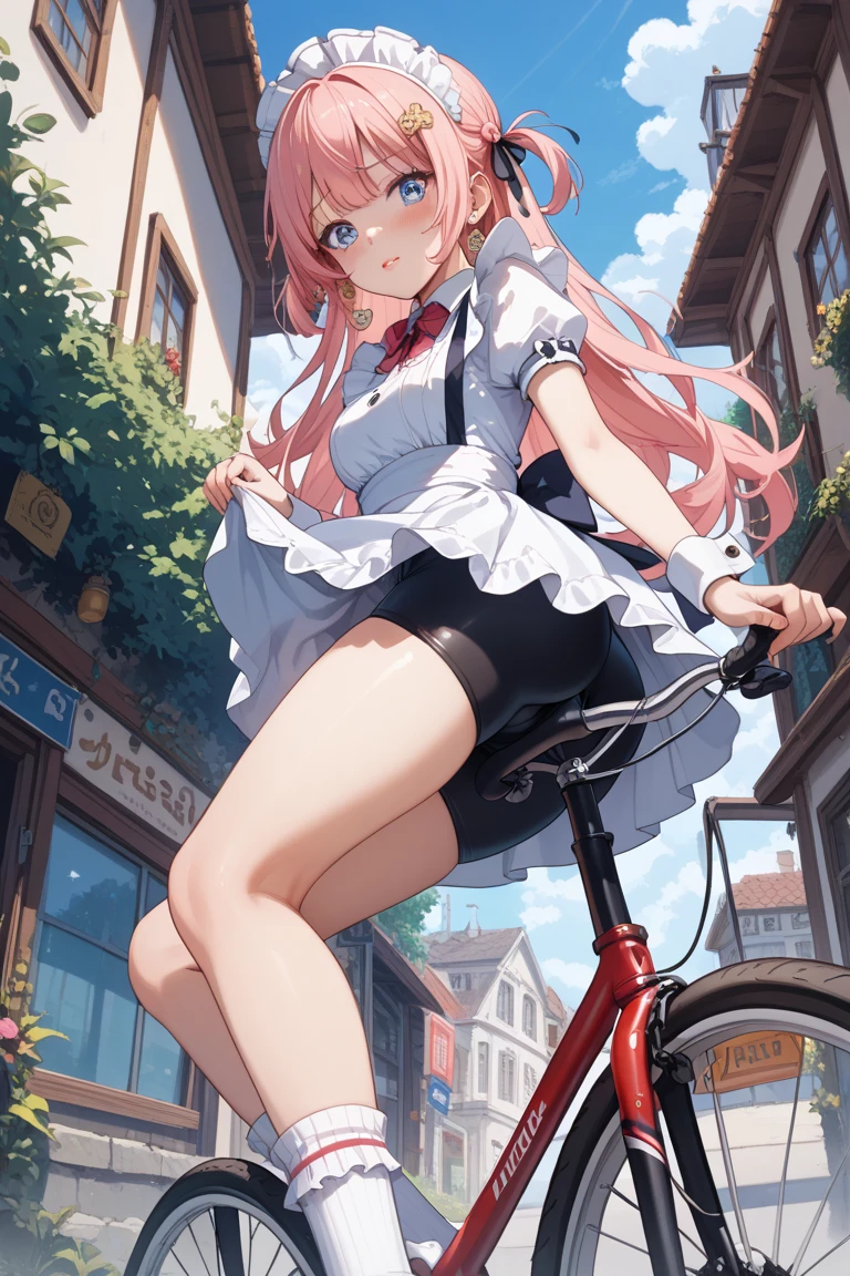 ((Masterpiece)), ((Best Quality)), (Very Detailed), ((Very Detailed)), 4K, (8K), very aesthetic, absurdres highres, 1 woman, (anthropomorphic Rabbit, furry, kemono:1.5), A bride in a hurry, sweating and with disheveled hair, pedaling a bicycle with a look of desperation, urgency, and a touch of solemnity