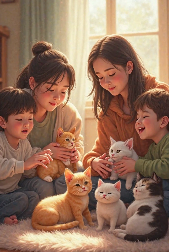 Mom Girl Boy Kitten