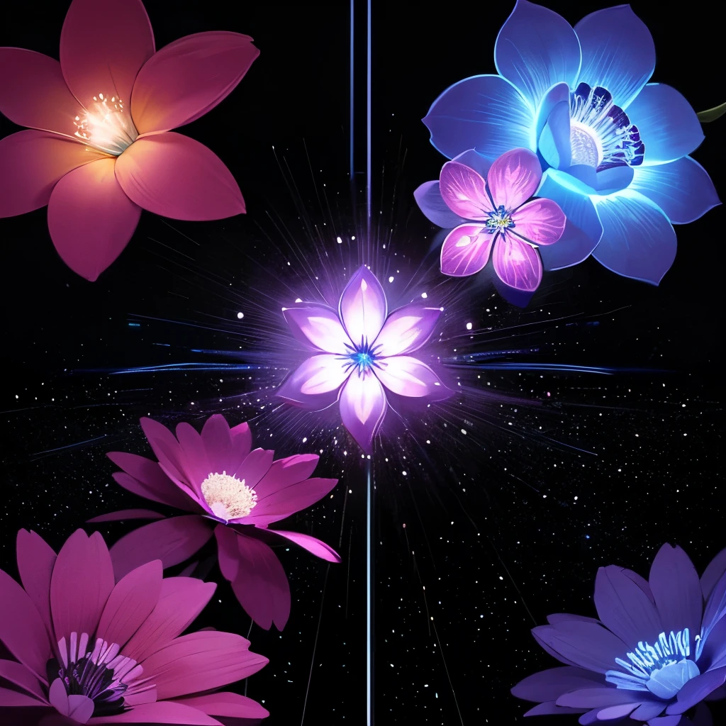 flowers with colorful lights on a black background, digital art by Radi Nedelchev, deviantart, digital art, glowing flowers, luminous flowers, glowing neon flowers, magical flowers, neon flowers, magical colorful flowers, glowing delicate flower, stylized flowers, beautiful design, amoled wallpaper, colored flowers, elegant flowers, mobile wallpaper, beautiful flowers, floral design, alien flowers
