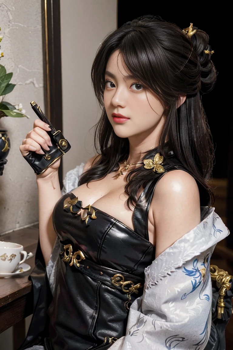 (((Masterpiece)))), (((Best Quality)))), ((Super Detail)),Full body shot of Asian beauty, smiling photo, playing poker behind a casino table, white gloves, poker dealer uniform, professional casino dealer uniform, realistic photo feeling, slim body, incredibly detailed face, lips, realistic, skin tight, medium length hair, brown hair, Putted Bang --auto --s2