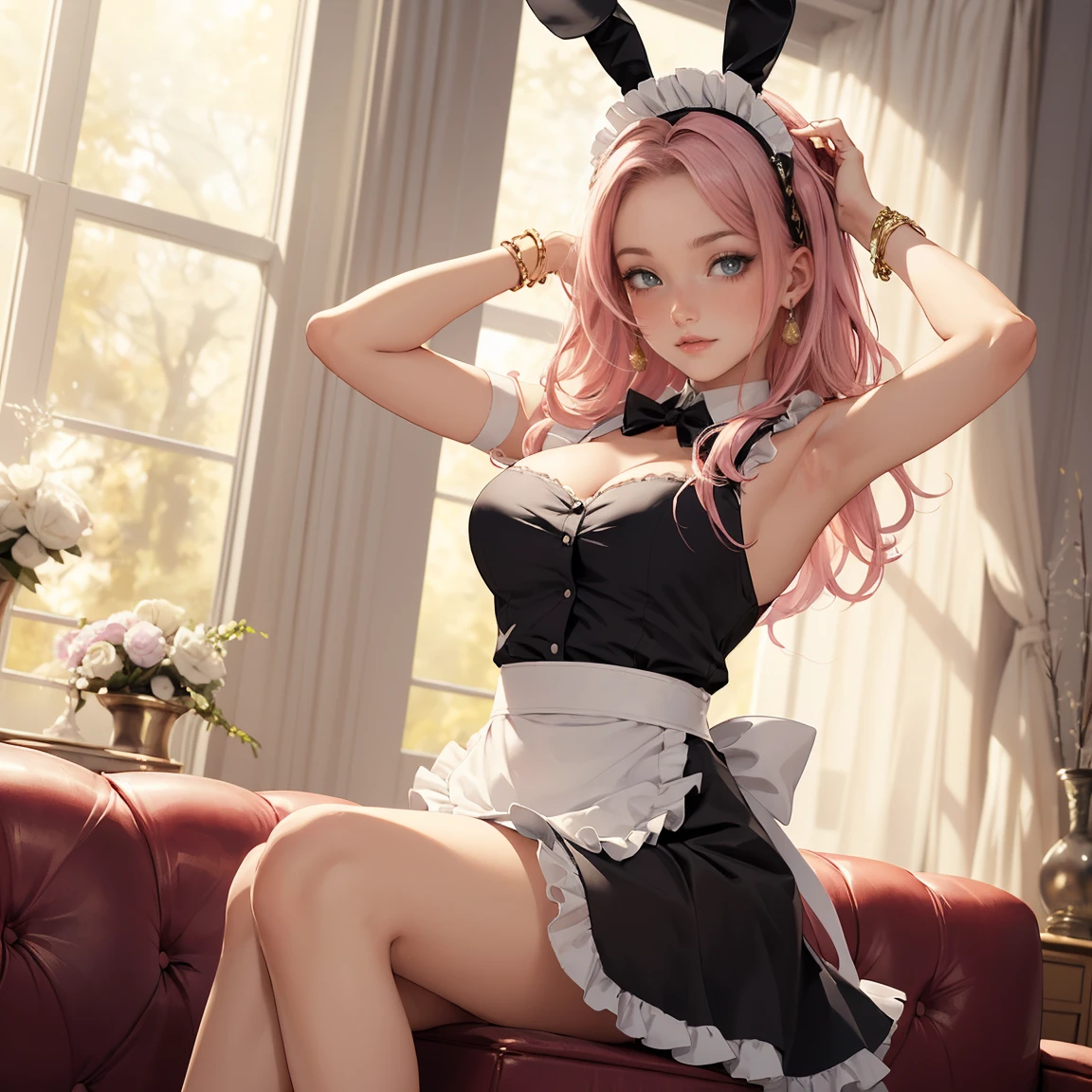 Big Breasts、Lace-up boots、Thin eyebrows、Beautiful eyes、whole body、squat、blush、high resolution、M-shaped legs、Beautiful woman、 high quality ,4K ,Scanline illumination, Volumetric Light、8K Ultra HD, Soft lighting, high quality, Film Gray、Spread your legs、Pink Hair、long hair、Bunny girl、Sticking out tongue、Knee-high stockings、casino