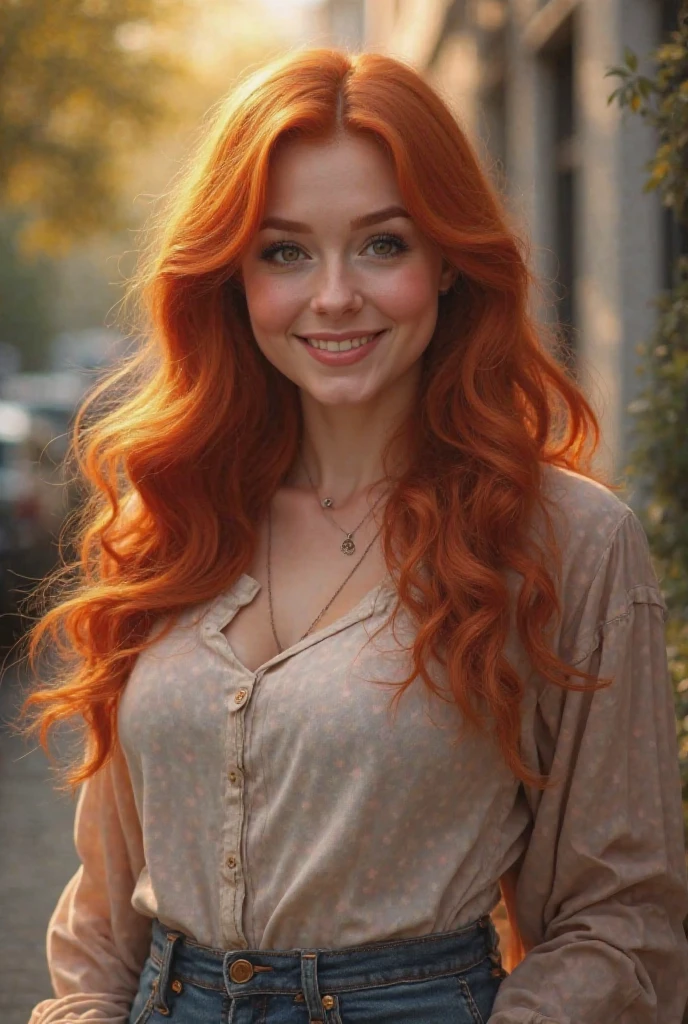 (a closeup of a, Editorial photo of a 21-year-old red-haired woman), (Highly detailed face:1.4) (Smile:0.7) (The background inside is autumn, The street is sunny, private study:1.3) ass pov, Nikon D850, film stock photograph ,4 Kodak Portra 400 ,camera f1.6 lens ,saturated colors ,hyper realistic ,lifelike texture, dramatic lighting , Cinestill 800,