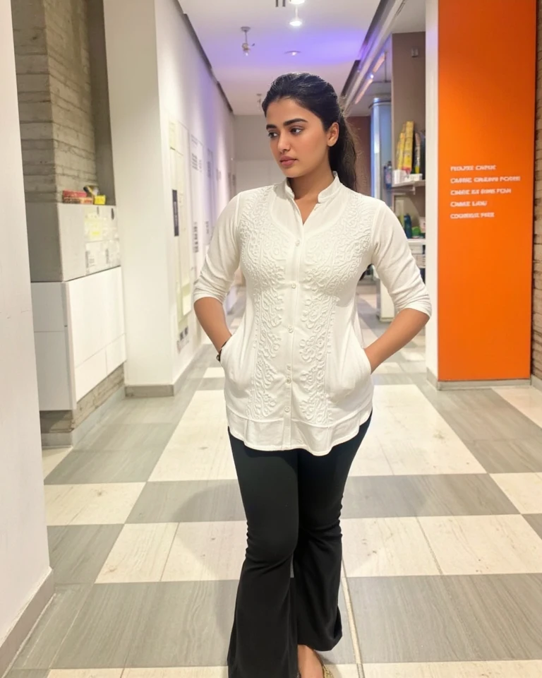 Tanvi in a corporate outfit. Realistic, best quality image.