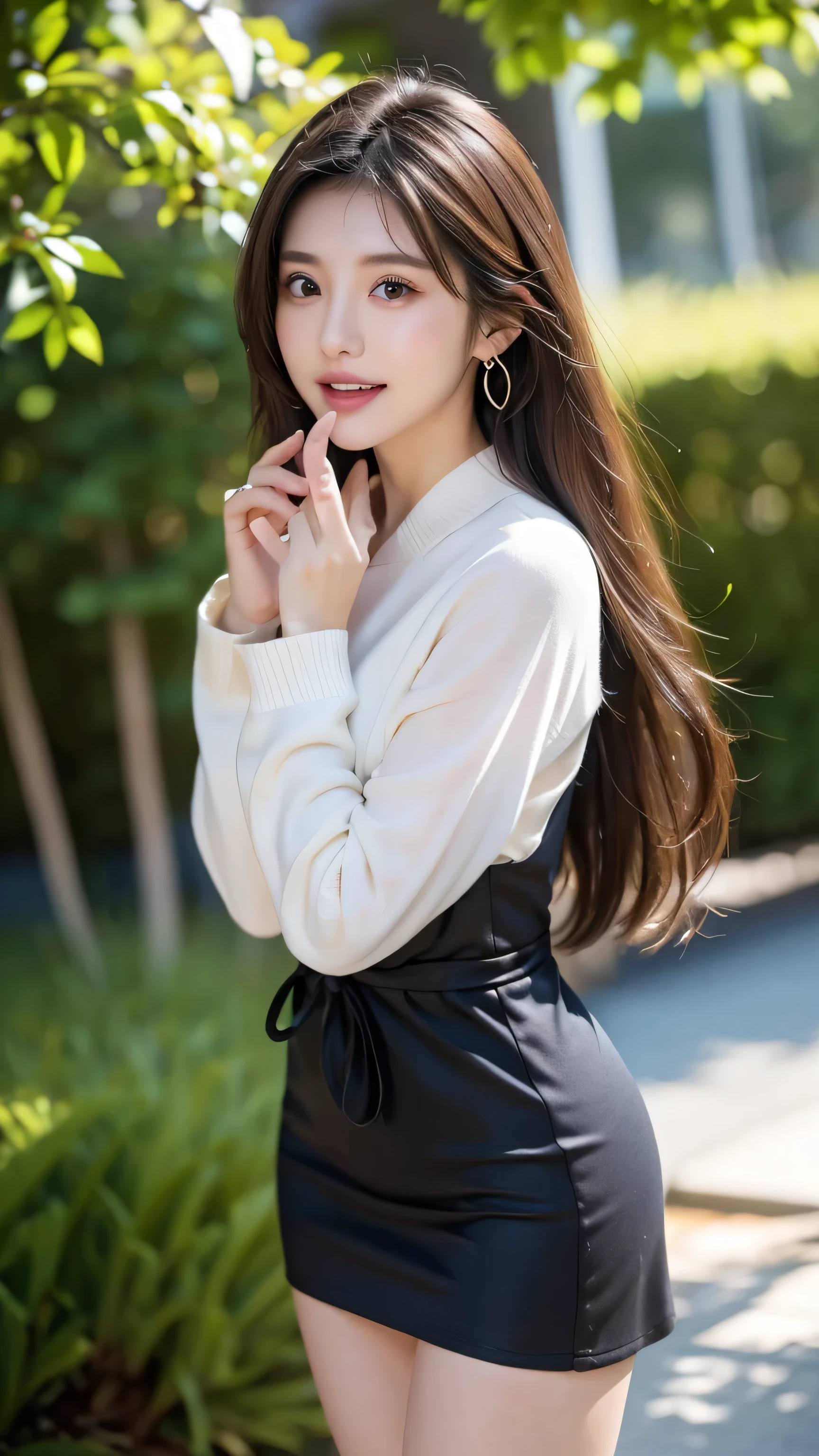 8K,Best Quality、Photorealsitic、Night, Shot in Kodak, (A hyper-realistic:1.5), Detailed skin texture, masutepiece, Perfect Shading, Realism, Photography,Detailed face textures, detailed lip texture, Detailed ears, Sit on a park bench, night lights, City lights, Moonlight,