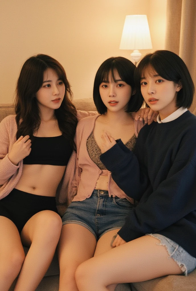 3女の子,Sit on a comfortable sofa,cross leg,Soft light