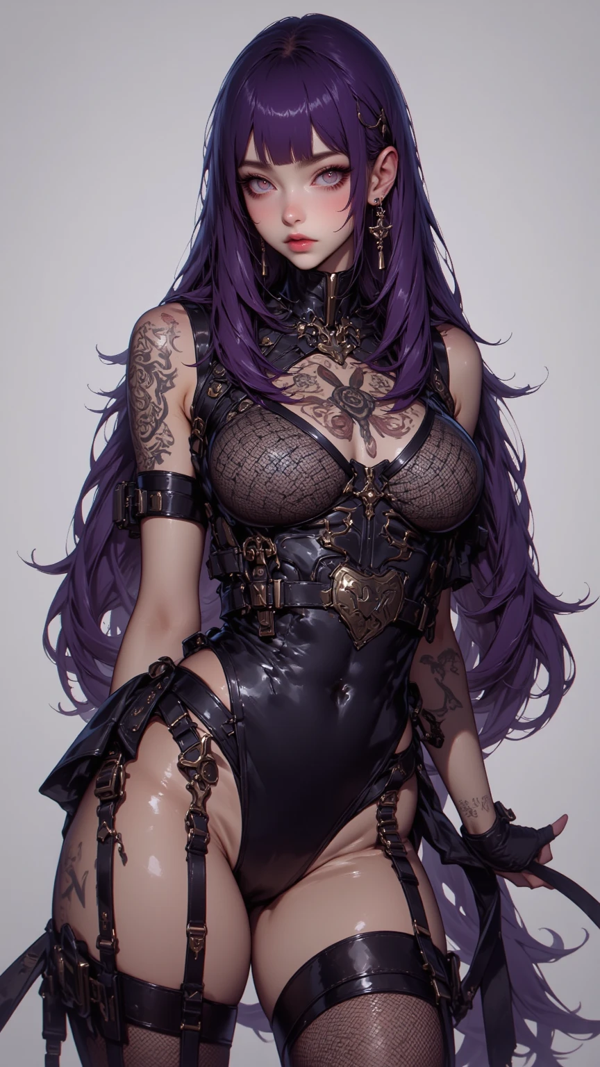 there is a korean beauty standing, royal blue and bright purple neon streaked hair, 3 d neon art of a womans body, neon-noir background, cyberpunk femme fatale, seductive cyberpunk dark fantasy, cyberpunk strip clubs, ((black lace corset:1.4)), ((black lace panties:1.5)), cyberpunk 20 y. o model girl, oppai cyberpunk, banner, high definition cgsociety, cgsociety masterpiece, trending on cgstation, kda, random hair, looking at camera, ((nice tits:1.4)), ((large eyes:1.4)), cleavage, (high detailed skin:1.2), 8k uhd, dslr, super lighting, high quality, film grain, high res, highly detailed, hyper realistic, beautiful face, beautiful body, beautiful eyes nose lips, alluring expression, very bold, upper  visible, full body photo, standing legs apart, pale translucent glowing skin, most beautiful face, cute, (well defined pubic hair:1.2)), (dark plain black background:1.4))