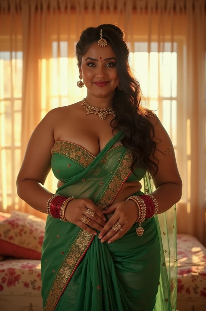 Beautiful painting of a woman in a sari with a necklace and earrings, beautiful thick figure, Thick curvy beauty, looks like anushka shetty inspired by Raja Ravi Varma, szukalski ravi varma, portrait of a beautiful goddess, by Raja Ravi Varma, indian goddess, traditional beauty, a stunning portrait of a goddess, inspired by T. K. Padmini, indian art, indian goddess of wealth, portrait of a goddess