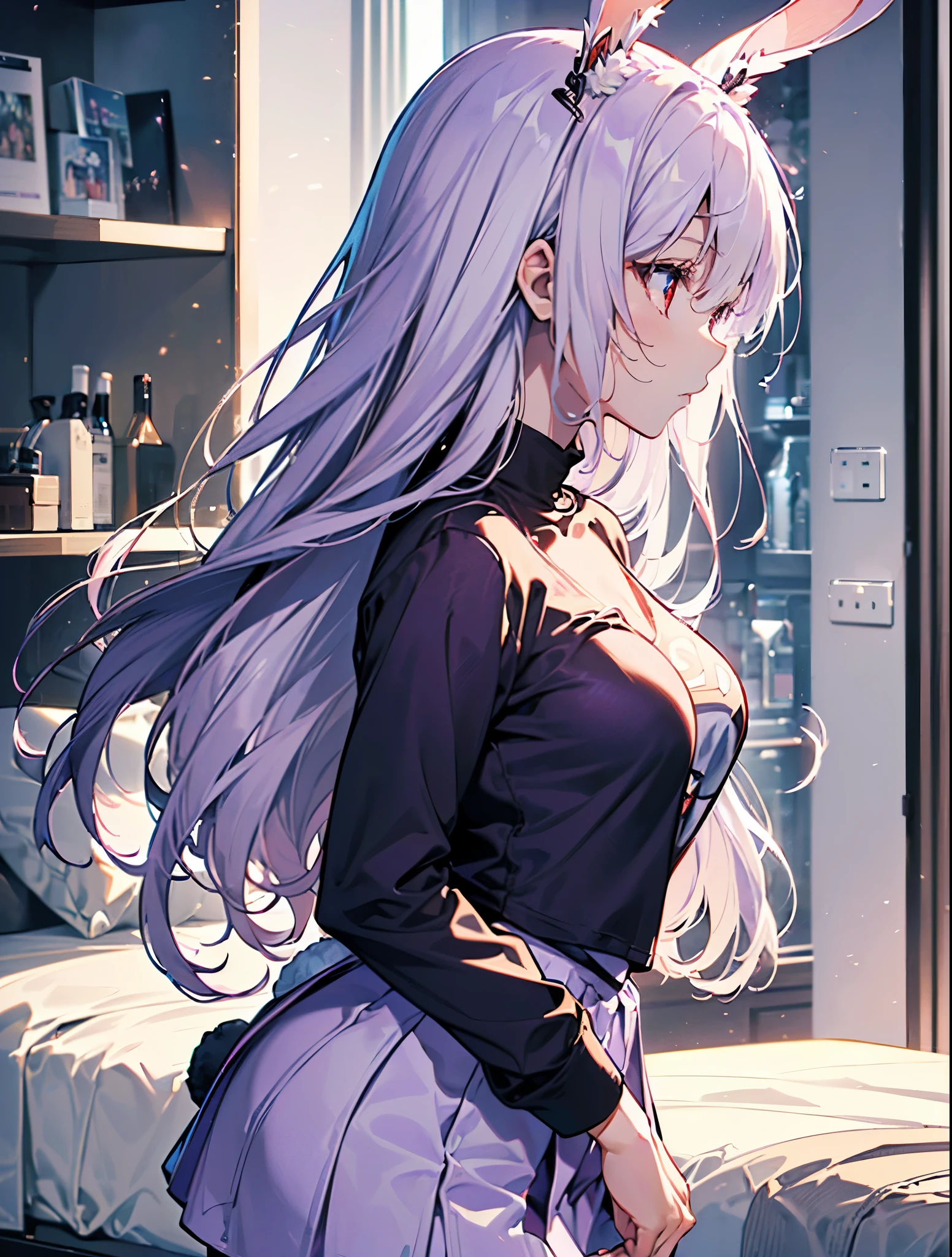 High Contrast, One Woman, sketch, Monochrome, Clean line art for coloring books、Grey Hair、long hair、Hair between the eyes、Grey Eyes、Ahoge、Big Breasts、Huge breasts、I take a shower、Completely naked、Bathroom、Are standing、Upper Body、△ Mouth、Angle from behind、look back、Touching hair with your hands、blush、((Wet body、Wet Hair))、