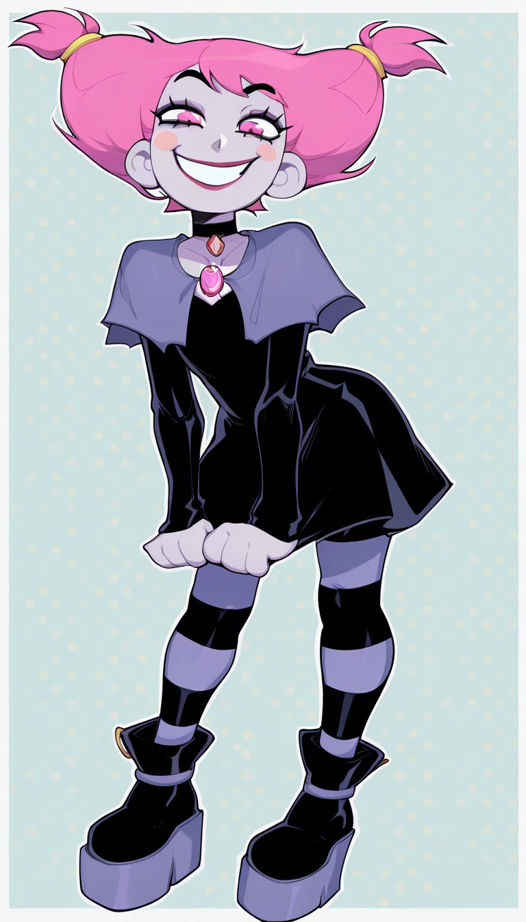 anthro Female , Black body , Tied hair , big hips , legwear , mini whiter dress
