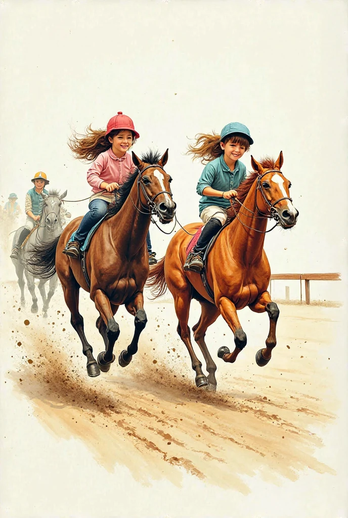 Children playing with ponies