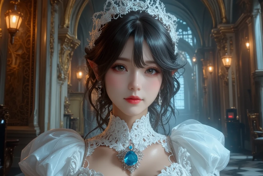 (CeilingShot from Below:1.28), White and Blood Red, (Masterpiece 8K TopQuality:1.2) (ProfessionalPhoto:1.37) ExtremelyDetailed (((FullBody, KAWAII girl with HUGE boobs:1.37)) in (WHITE Lace Wedding MiniDress:1.28)) detailed (Delicate Lace textures), (Detailed(Distant Elaborate Stainedglass Background:1.37) (Tyndall Effect) (Oodles Dazzling NeonColor Particles:1.32)) BREAK ((ZoomLayer, BokeH))PerfectLighting, (((NOGIZAKA FaceVariations))), Extremely Detailed (very KAWAII Face), Childish CaptivatingGaze Stunning ParfectEyes ElaboratePupils with (SparklingHighlights:1.28), Radiant PearlSkin with Transparency . { (Dynamic Joyful expressions LifeLike Rendering:1.4) | (:d) }, (Acutance:0.8) .