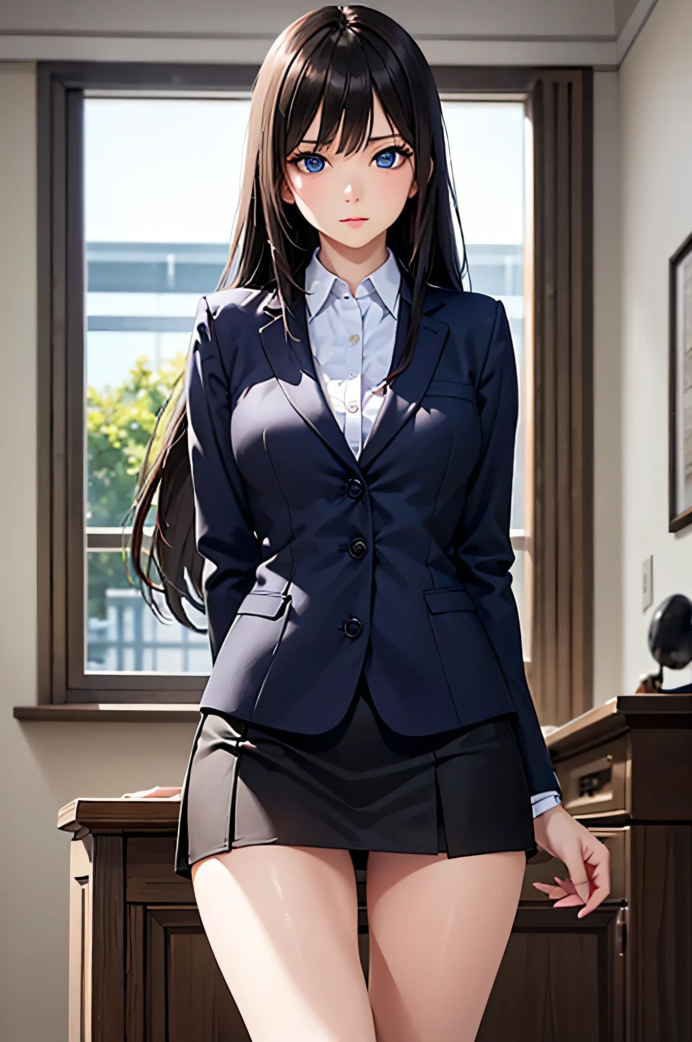 Anime - style image of a woman in a short skirt and jacket - SeaArt AI
