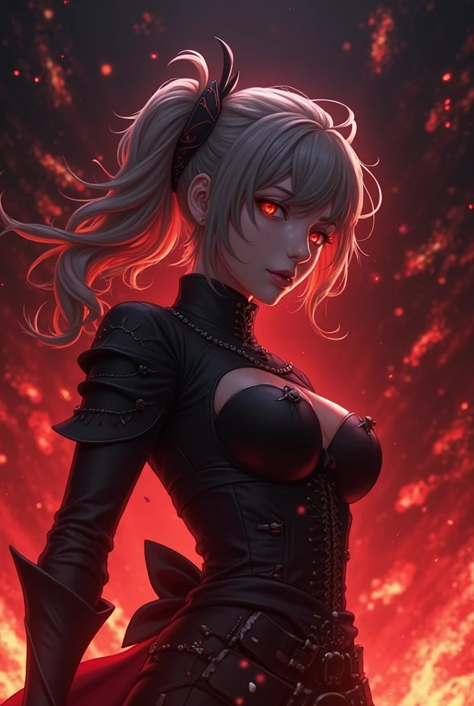 A demonic woman, (cabelos pretos), (olhos vermelhos), corpo sensual, espartilho com pontas-4k, rosto perfeito, (Chifres Pequenos), estilo anime, hentai, middlebreasts, manilos perceptiveis, (clothes translucent), perfection, medium breasts, Noticeable - S2