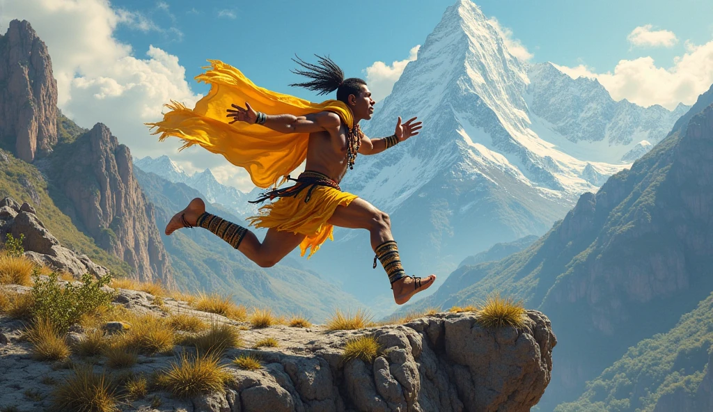 A boy was punching the mountain and gaining the power visual