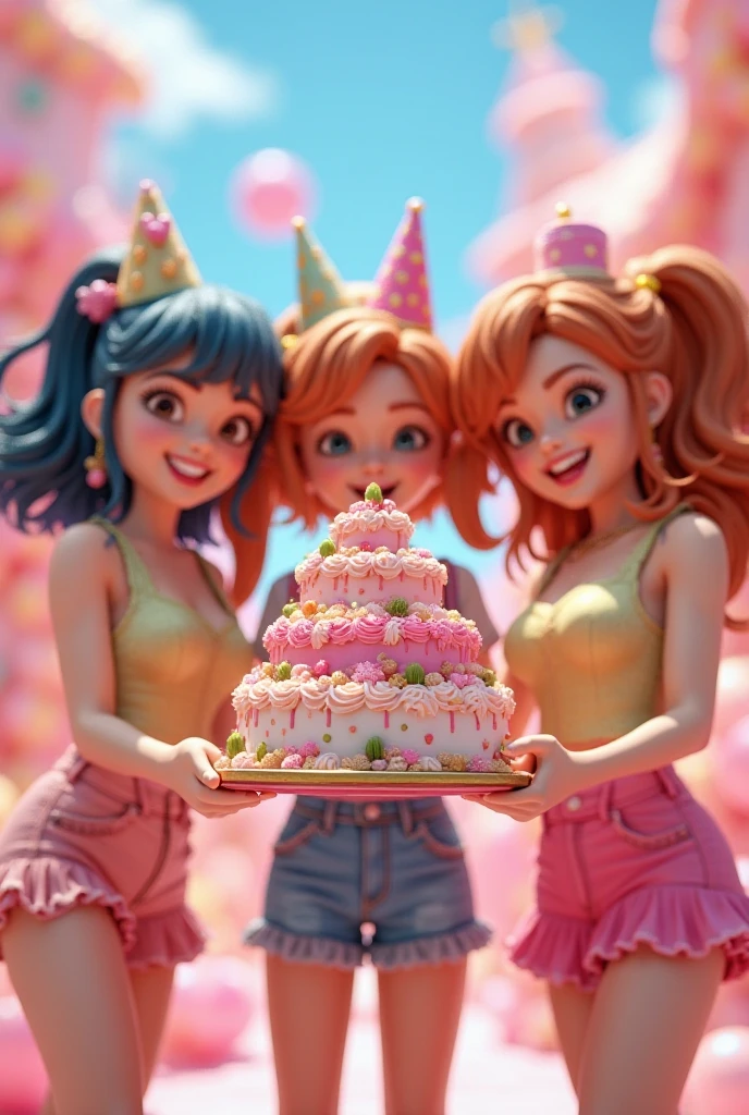 create image of several 6-year-olds, being boys and girls, different faces and sizes, at a children's party, table with various cakes, sweets, desserts, lollipops, balloons, playful style, children's disney stories, 8k 2d --V-