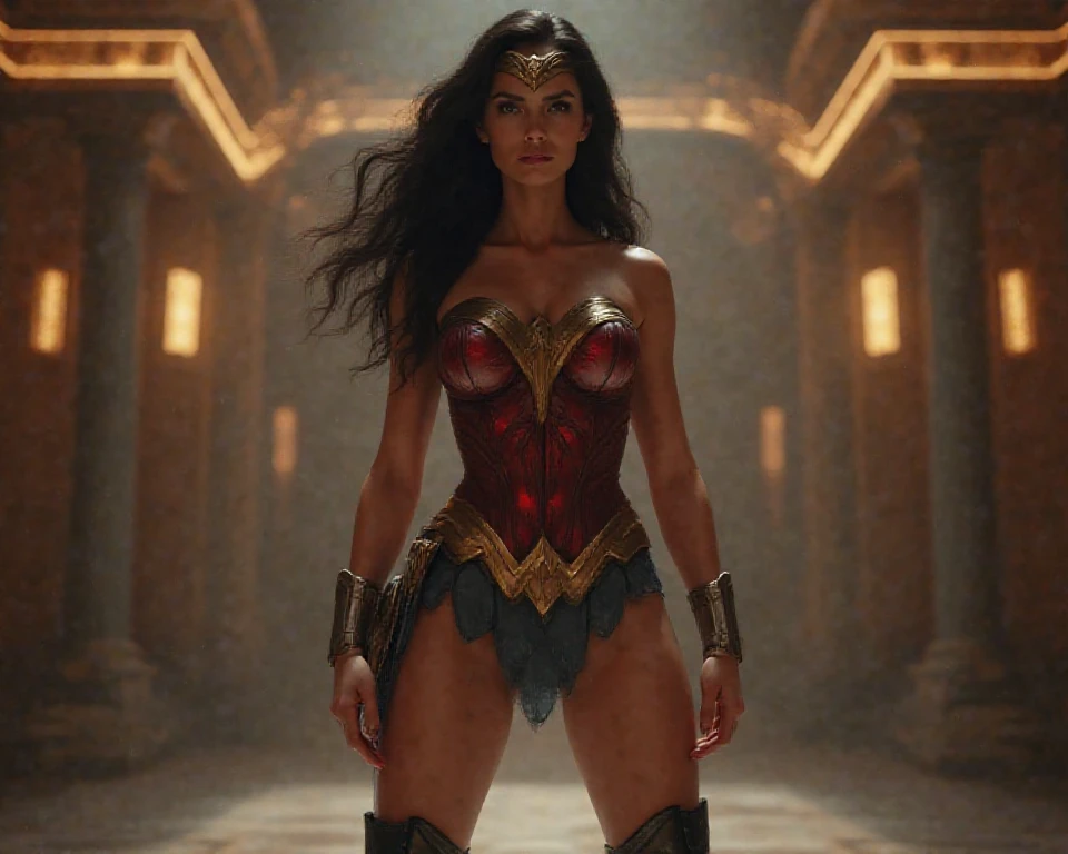 Wonder Woman, lingerie, naked. IN THE BACKGROUND A MUSEUM, hyper realistic, 4k,  Photography