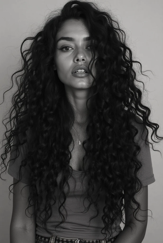 Grunge cartoon of black and white curly haired girl