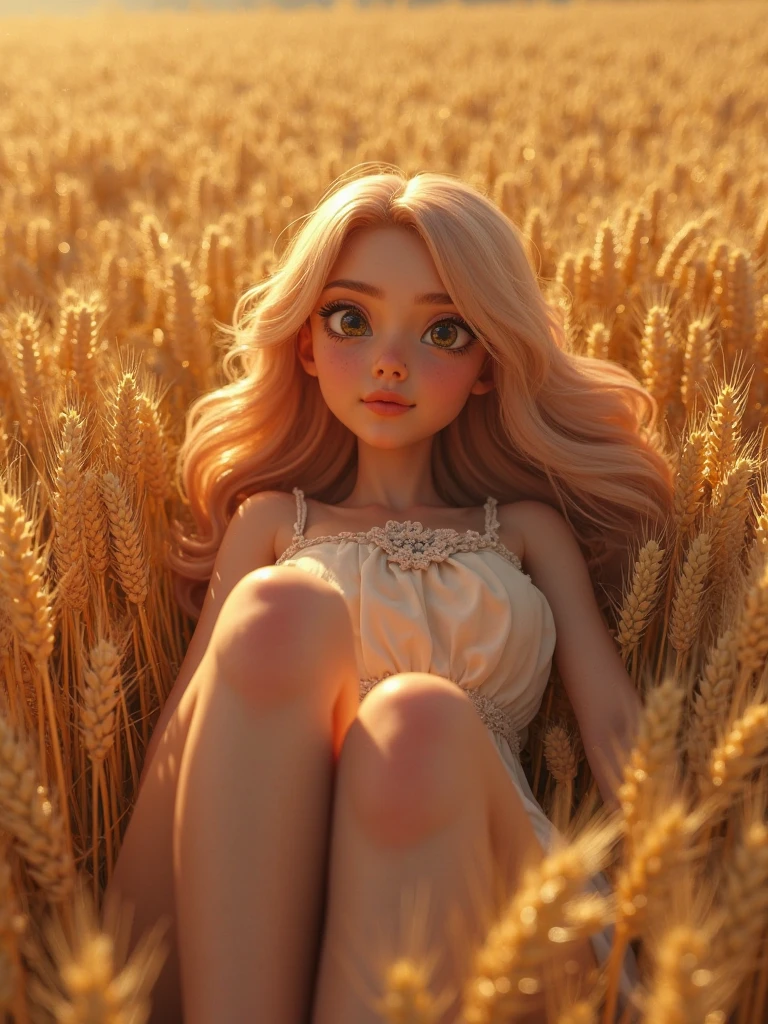 blonde haired girl in pink sweater and jeans posing in a field of wheat, blonde anime girl with long hair, adorable digital painting, cute detailed digital art, beautiful digital painting, beautiful digital artwork, gorgeous digital painting, beautiful digital illustration, realistic artstyle, realistic cute girl painting, cute digital art, realistic digital art 4k, realistic digital art 4 k, render of april