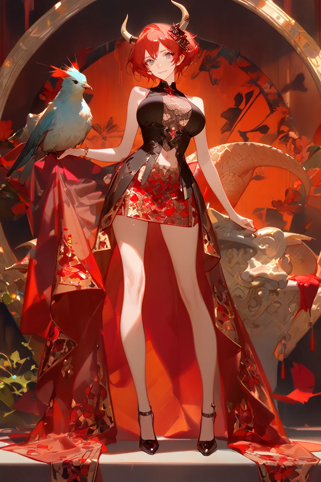game character, East Asian original art character design, 1 girl, alone,[:(gradient background:1.5):40],full body lesbian, big breasts, Supergirl costume dress