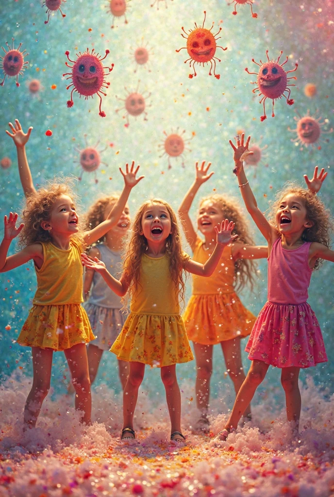 Nesta imagem, duas melhores amigas, Lily e Emily, They're having fun in a pool full of colorful paint. Com grandes sorrisos em seus rostos, eles alegremente jogam tinta um no outro, Creating a vibrant and artistic pool party scene.