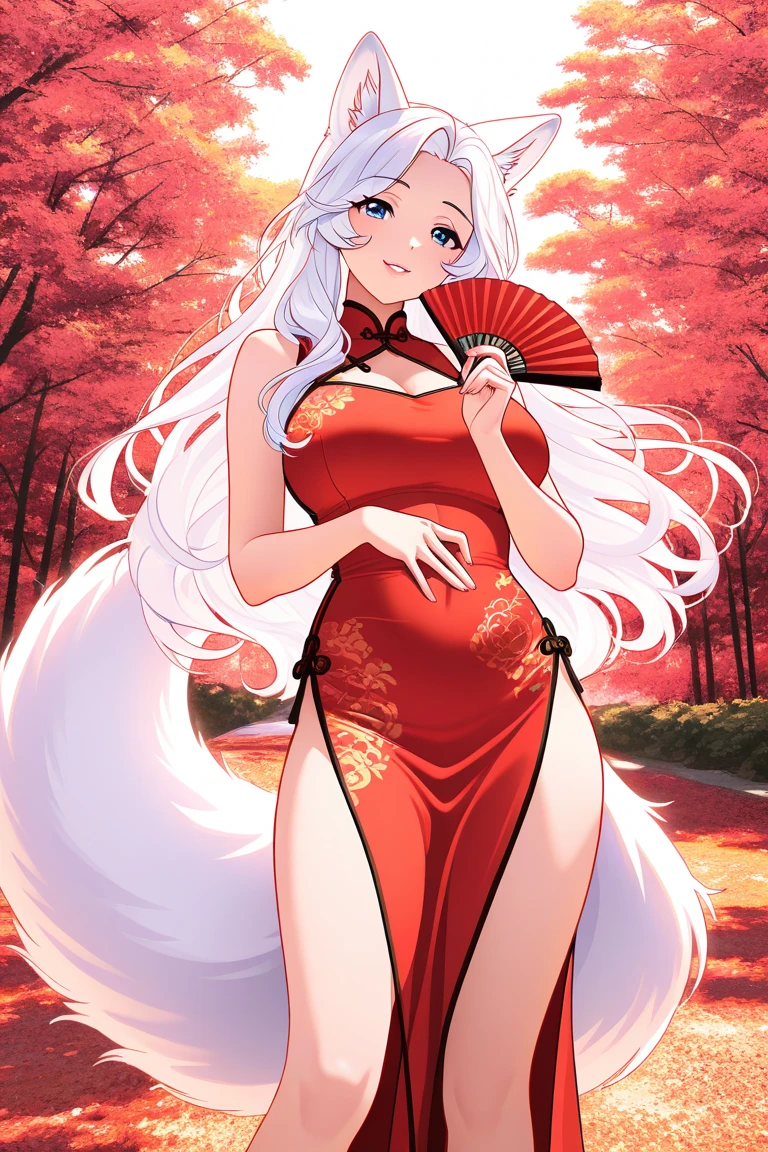 ((best quality, masterpiece, perfect anatomy, detailed picture)), furry, 1female, arctic ferret, sexy, long white hair, ponytail hair, grey eyes, black sclera, ferret tail, evening dress, panties, red blushing, shy, in the cherry blossom trees,
