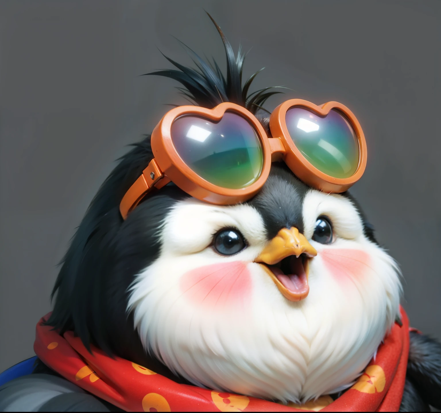 Realistic animal penguin hair detailed texture facial sunglasses metal material texture