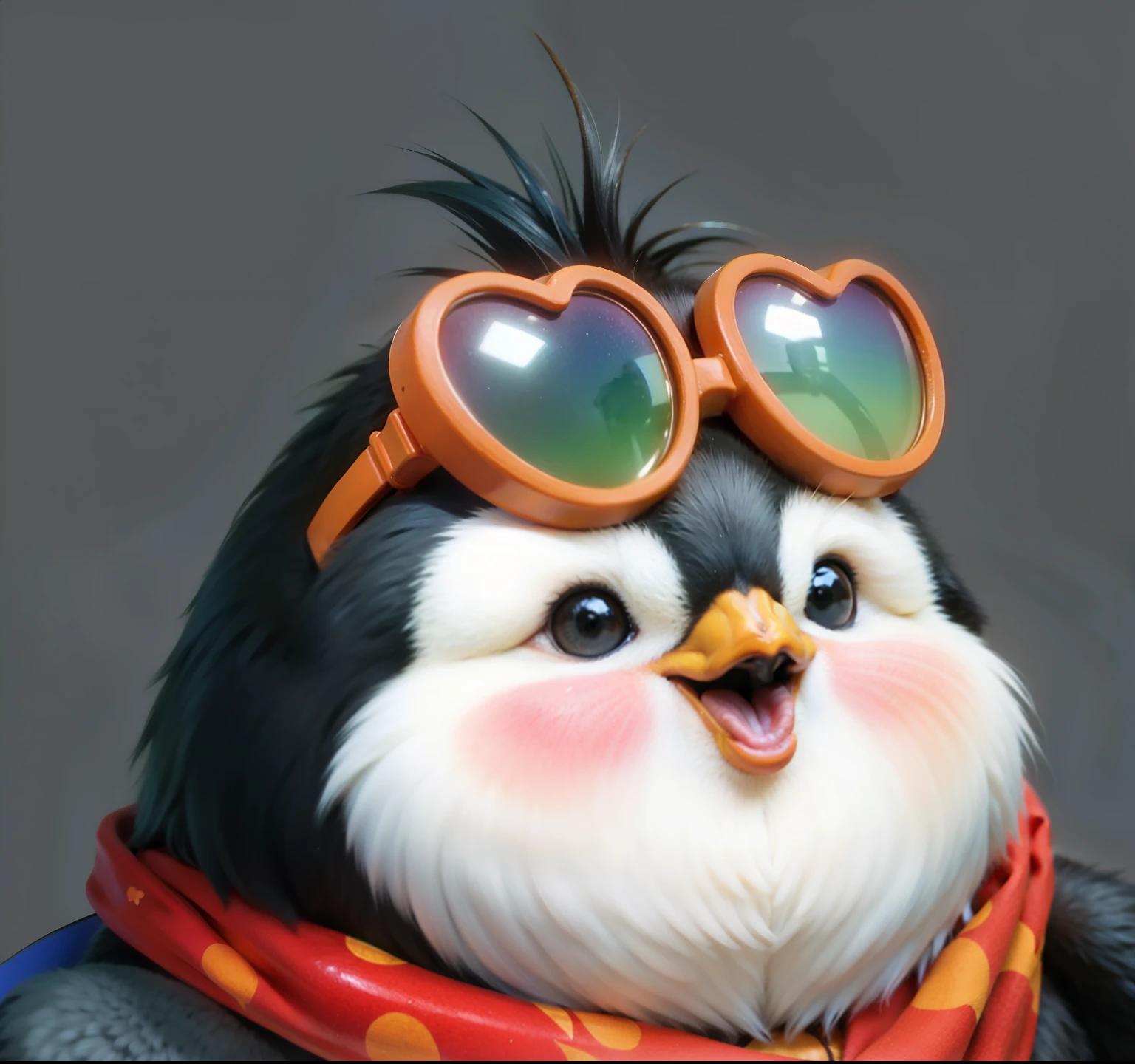 Realistic animal penguin hair detailed texture facial sunglasses metal material texture