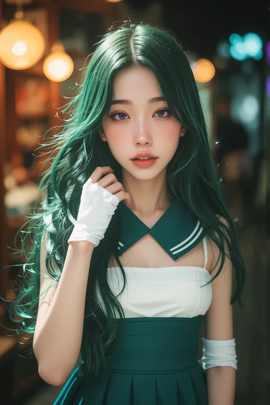 Master piece, girl with green hair and a green hat standing in a room, splash art, style artgerm, elf girl, range murata and artgerm, artgerm lau, vivy, style of artgerm, style league of legends, ruan jia and artgerm, artgerm style, ! dream artgerm
