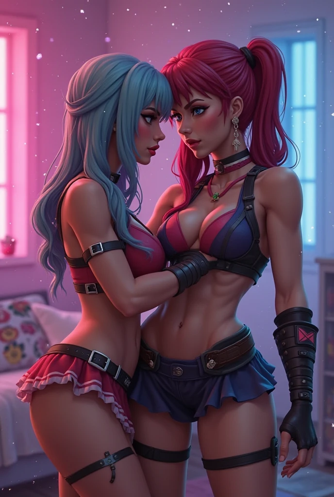 (Two women's giggle:1.4), (rendered by pixar), (psychopunk-style:1.2), 8k wallpaper, (two women's:1.4), masterpiece, czech beautiful, (braided:1.2), (dyed red hair:1.2), long hair, (slim waist:1.1), (thick thighs:1.1), (detailed face and eyes:1.2), (black eyeliner:1.1), (smokey eyes makeup:1.1), (black lipstick:1.2), (slim thin body), (tattoos:1.3), very detailed, HD, beautiful drawing, glasses, (loose micro shirt:1.1), (torn baggy pants:1.2),(underboob visible:1.3), (unbottoned pants), (in front of a burning city at night), definition texture, (detailed hand and finger:1.2), (medium breasts:1.2), (busty), (deep cleavage:1.2), (labia outline:1.3).