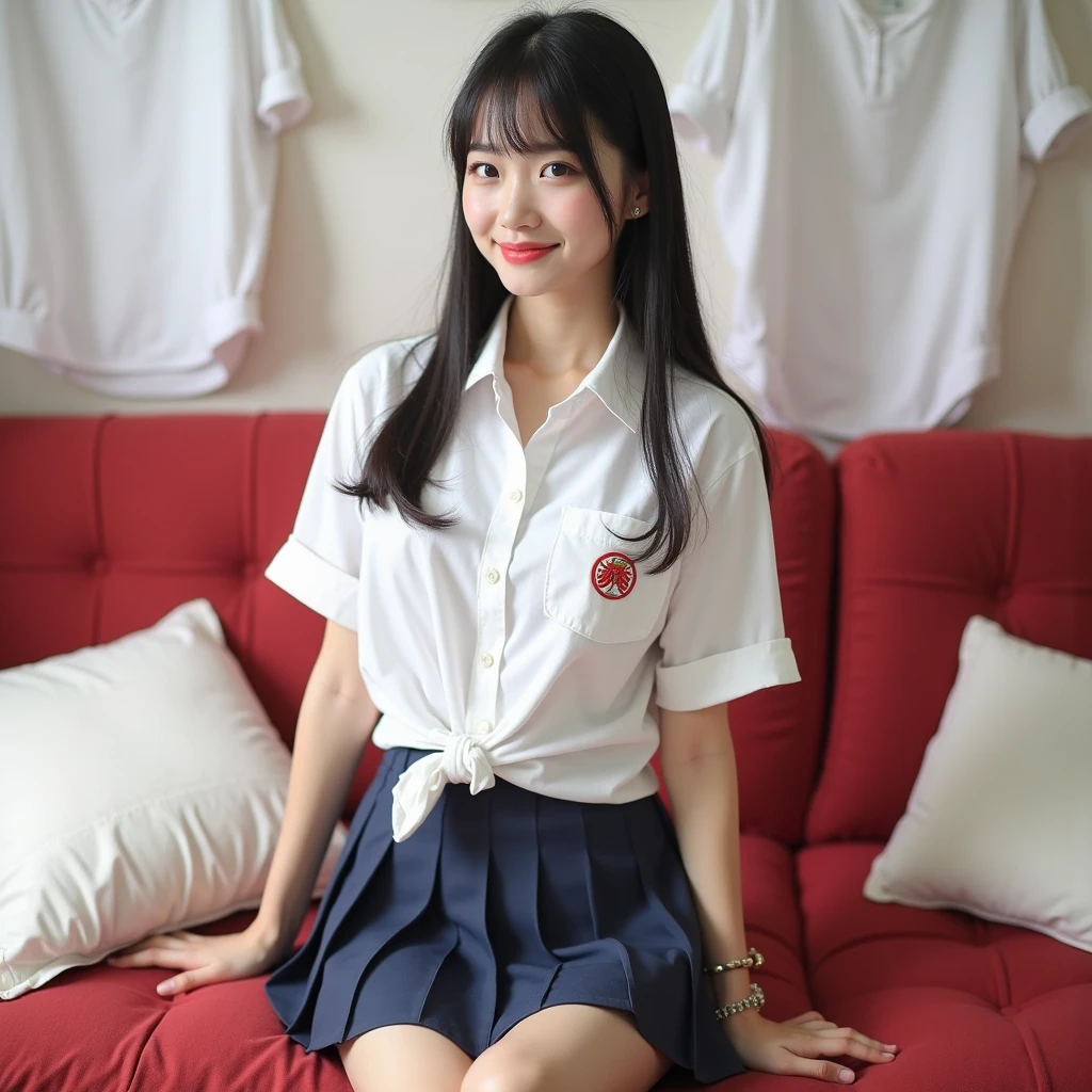 (in 8K, high-level image quality,Shunsaku,top-quality),17 years old girl,shool uniform,Junior High School,a smile