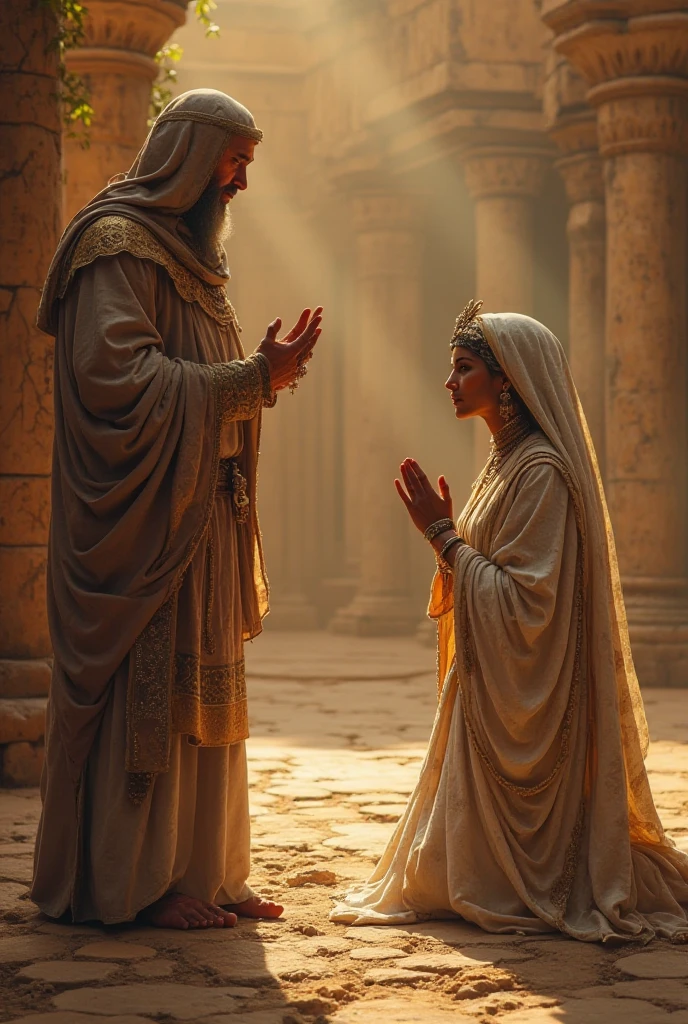 Young Maghrebi woman wearing a veil over her hair on all fours looking up to look at her master